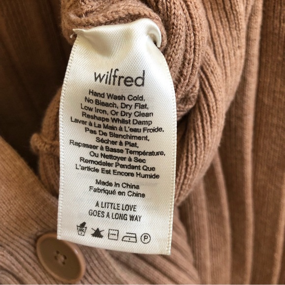Aritzia Wilfred Tan Plunge Front Cardigan Cropped V-neck Merino Wool Sweater - Picture 11 of 12